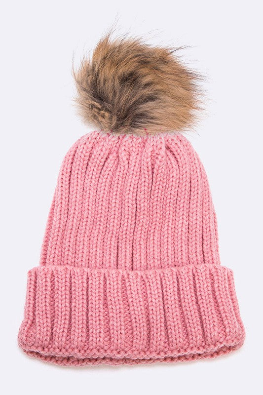 Raccoon Fur PomPom Beanie