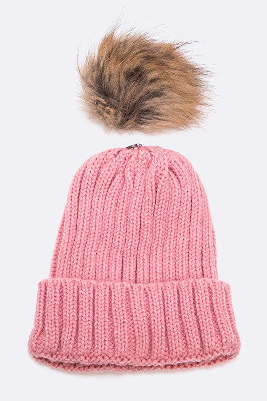 Raccoon Fur PomPom Beanie