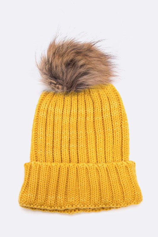 Raccoon Fur PomPom Beanie