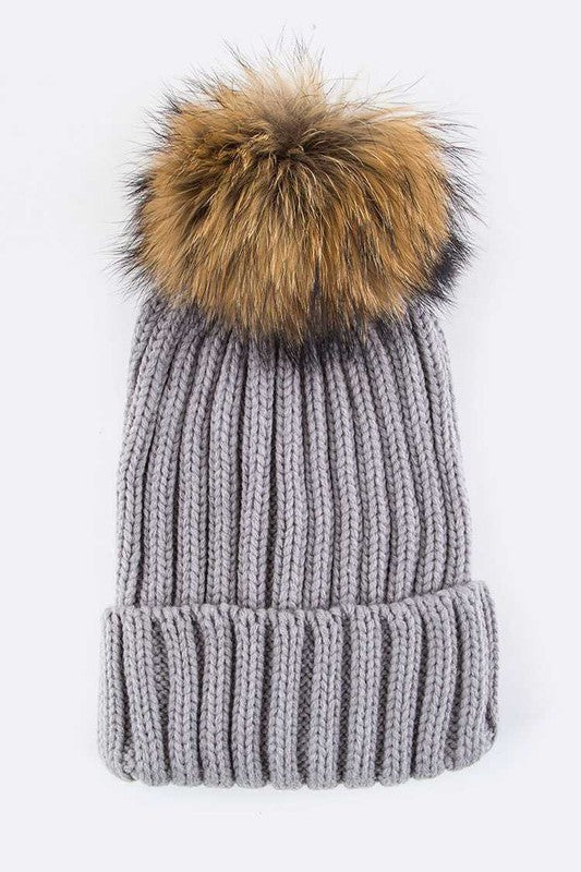 Raccoon Fur PomPom Beanie