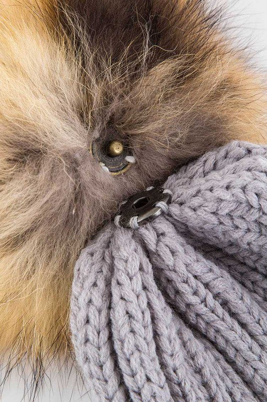 Raccoon Fur PomPom Beanie