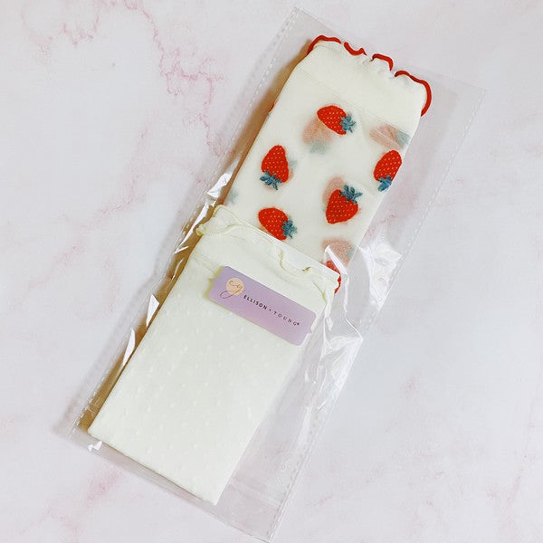 Dots And Strawberries Sheer Socks Set Of 2 Pairs