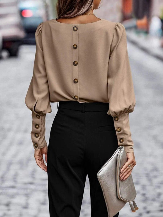 Solid Button Back Blouse