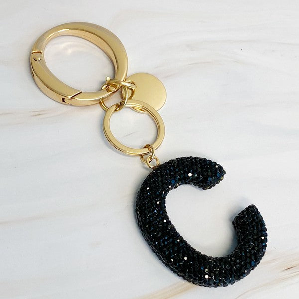 It Girl Glam Initial Key Chain - Black Diamonds