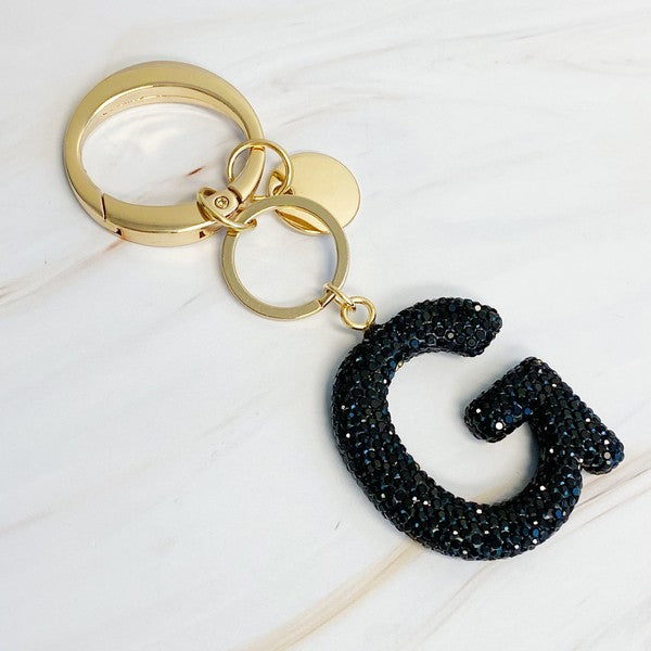 It Girl Glam Initial Key Chain - Black Diamonds