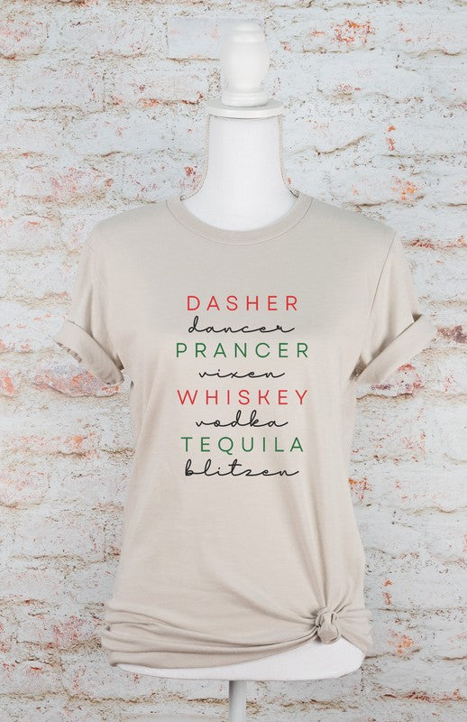 Dasher Dancer Prancer Vixen Whiskey Boutique Tee