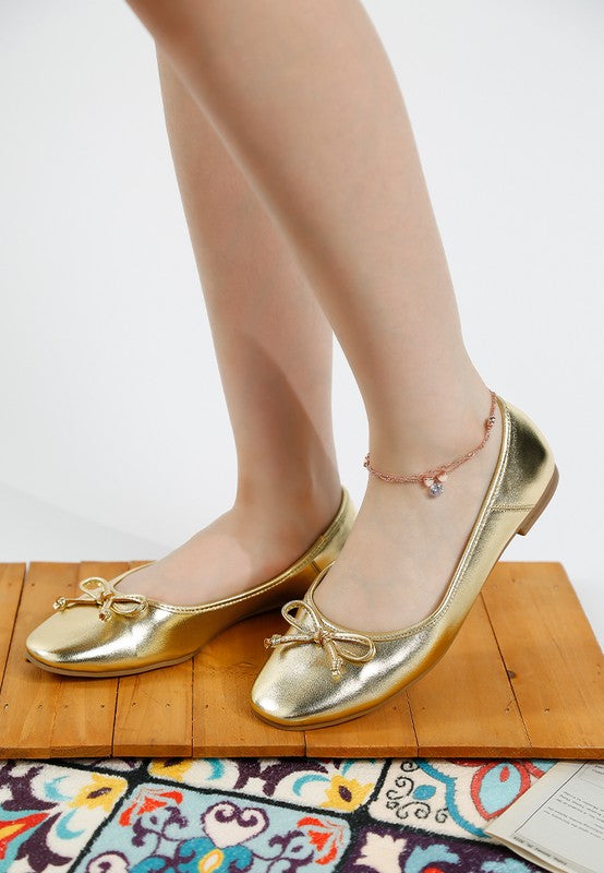 Ipara Bow Detail Metallic Ballerinas