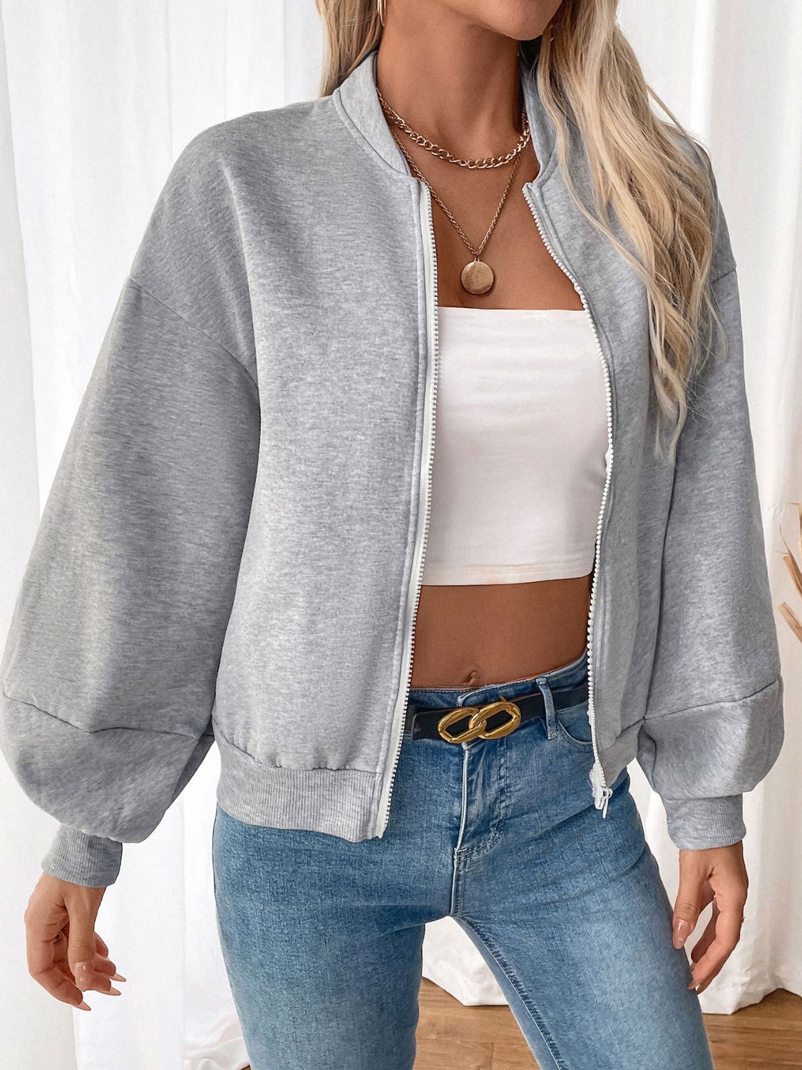 Perfee Zip Up Long Sleeve Sweatshirt