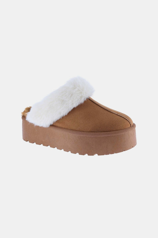 Thick Bottom Fur Trim Slippers