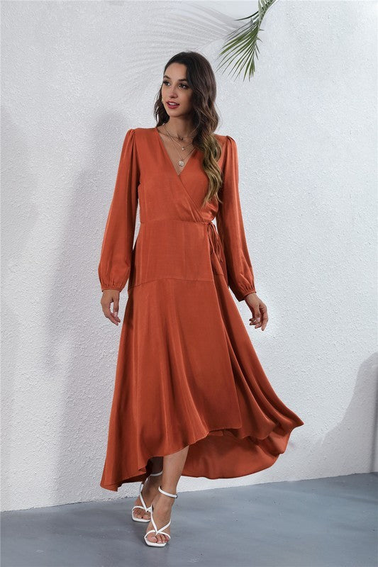 Women's V Neck Long Sleeve Maxi Dress