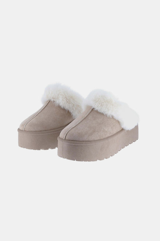 Thick Bottom Fur Trim Slippers